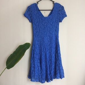 City Triangles Blue Lace Backless Dress